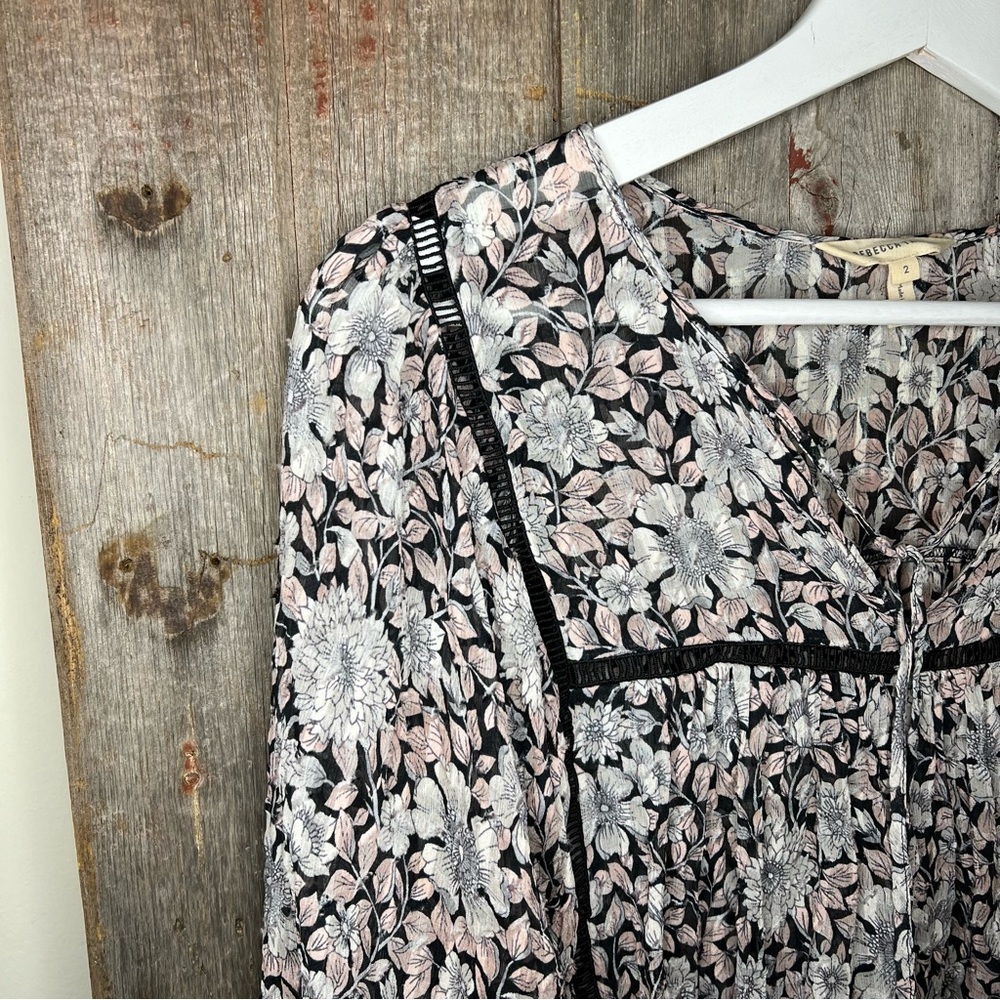 Rebecca Taylor Lindsay Boho Silk Floral Sheer Peasant Blouse Size 2 - Picture 6 of 16